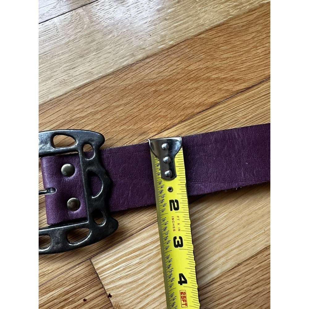 Vtg Womens Belt sz 34 Burgendy Glove Red Cowhide Wide Brass Buckle Cowgirl Rodeo - Picture 9 of 10